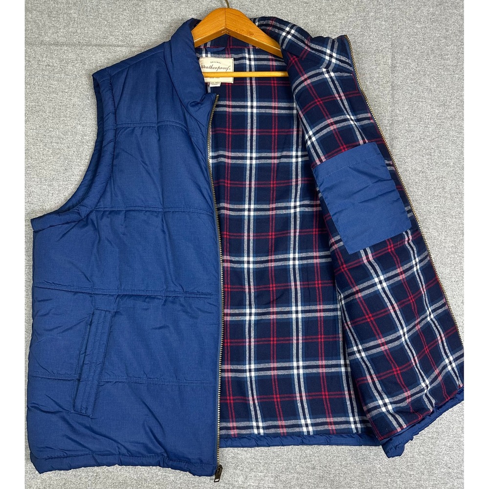 Weatherproof Vintage Puffer Vest Mens XXL Blue Plaid Lined Quilted